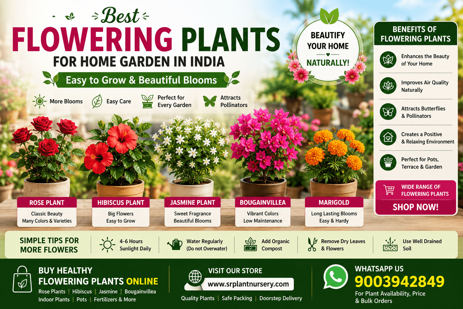 Blog post image for Best Flowering Plants for Home Garden in India – Easy to Grow & Beautiful Blooms