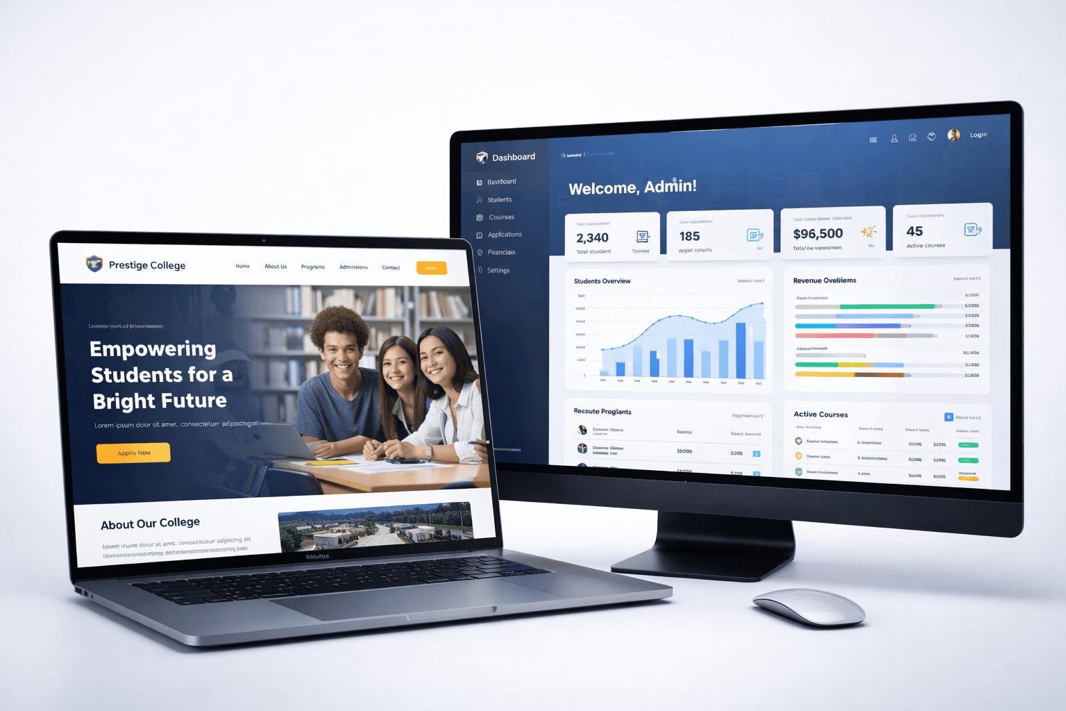 College Website and Admin Dashboard Mockup